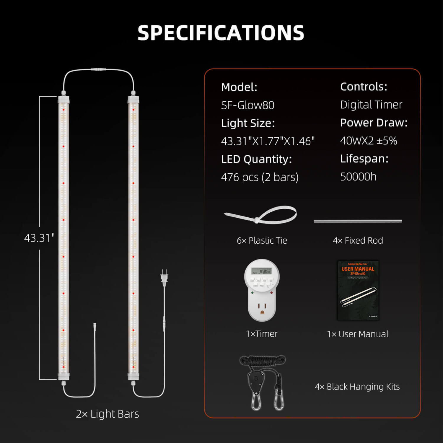 Glow80 – 80W Vollspektrum Wasserdichte LED-Grow-Lichtleisten (110 cm), 2er-Set – Bild 7