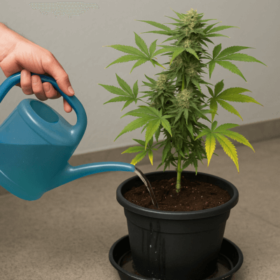 Cannabis beim Spülen mit Gießkanne